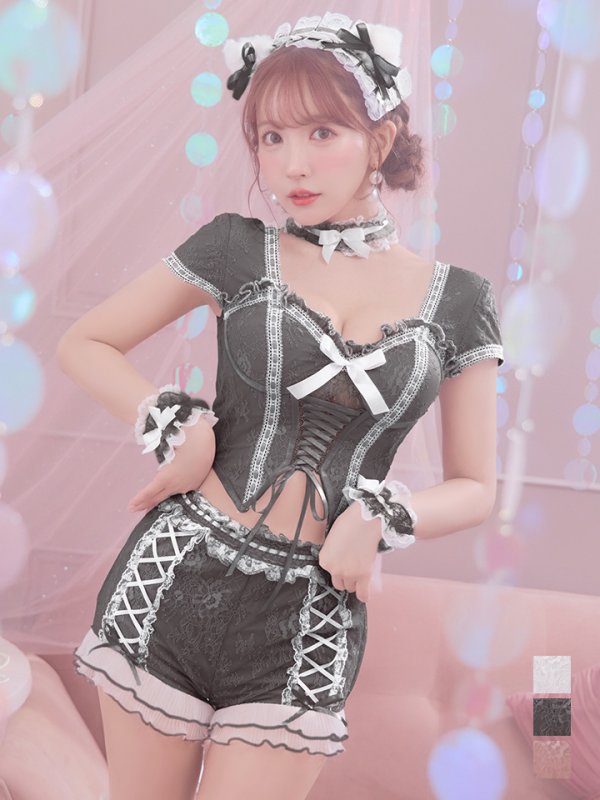 画像2: 【即日発送】【ハロウィン】コルセットレースキャット 【コスプレ6点セット】 【S-Mサイズ/3カラー】[YMT]