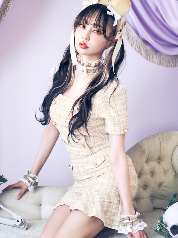 画像4: 【SALE!!】【即日発送】【ハロウィン】【LARME/ラルム掲載】ツイードくまセットアップ/ベア 【コスプレ6点セット】 【XS-Mサイズ/1カラー】[OF04]