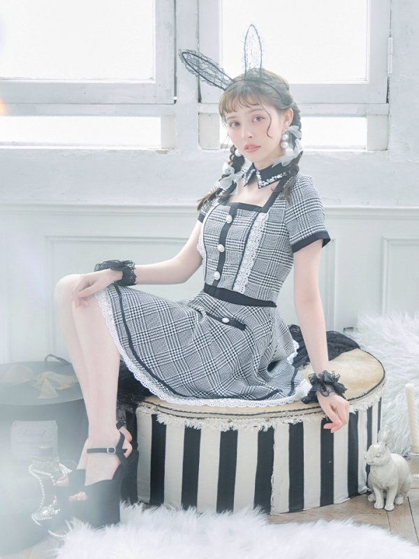 画像4: 【SALE!!】【即日発送】【ハロウィン】【LARME/ラルム掲載】 グレンチェックセットアップバニー 【コスプレ6点セット】【XS-Mサイズ/1カラー】[OF01]