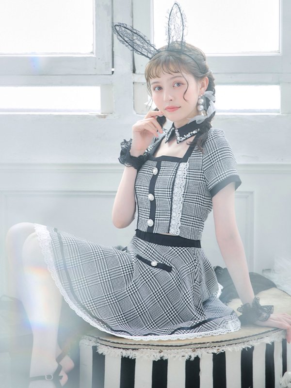 画像6: 【SALE!!】【即日発送】【ハロウィン】【LARME/ラルム掲載】 グレンチェックセットアップバニー 【コスプレ6点セット】【XS-Mサイズ/1カラー】[OF01]