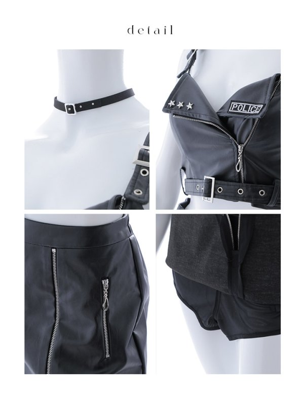 画像15: 【即日発送】【ハロウィン】レザーポリスセットアップコスプレ【コスプレ7点セット】【XS-M/1カラー】[HC03-Bsv]