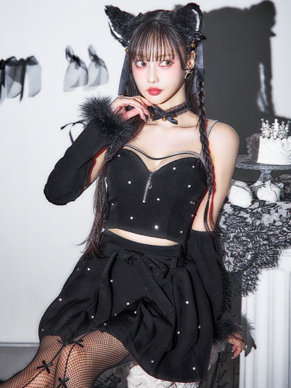 画像10: 【即日発送！】【ハロウィン】ビジューブラックキャットセットアップ 【コスプレ7点セット】[HC03]