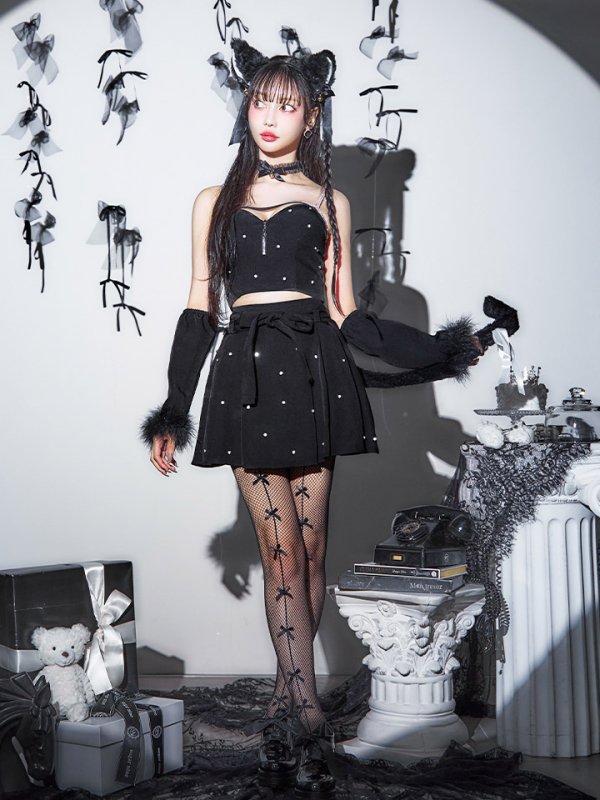 画像12: 【即日発送！】【ハロウィン】ビジューブラックキャットセットアップ 【コスプレ7点セット】[HC03]