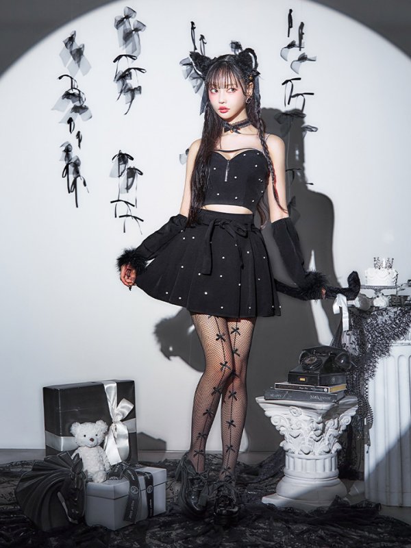 画像13: 【即日発送！】【ハロウィン】ビジューブラックキャットセットアップ 【コスプレ7点セット】[HC03]