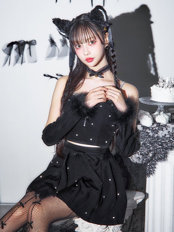 画像9: 【即日発送！】【ハロウィン】ビジューブラックキャットセットアップ 【コスプレ7点セット】[HC03]