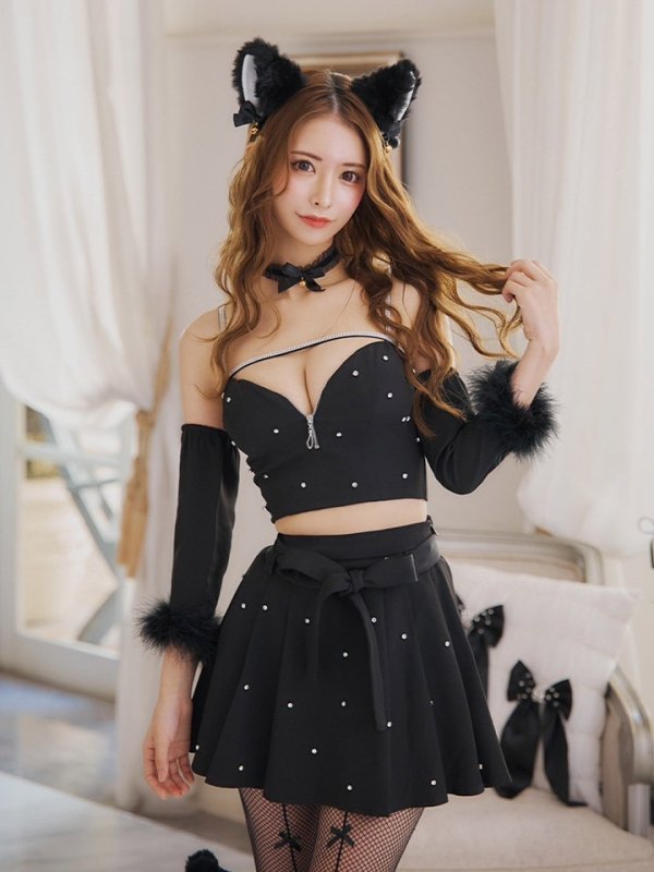 画像12: 【即日発送！】【ハロウィン】ビジューブラックキャットセットアップ 【コスプレ7点セット】[HC03]