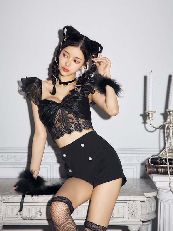 画像14: 【即日発送】【ハロウィン】 セクシーレースキャットセットアップ 【コスプレ7点セット】【XS-Mサイズ】[HC03]