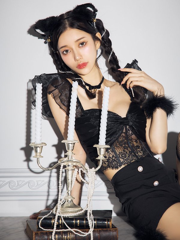 画像9: 【即日発送】【ハロウィン】 セクシーレースキャットセットアップ 【コスプレ7点セット】【XS-Mサイズ】[HC03]