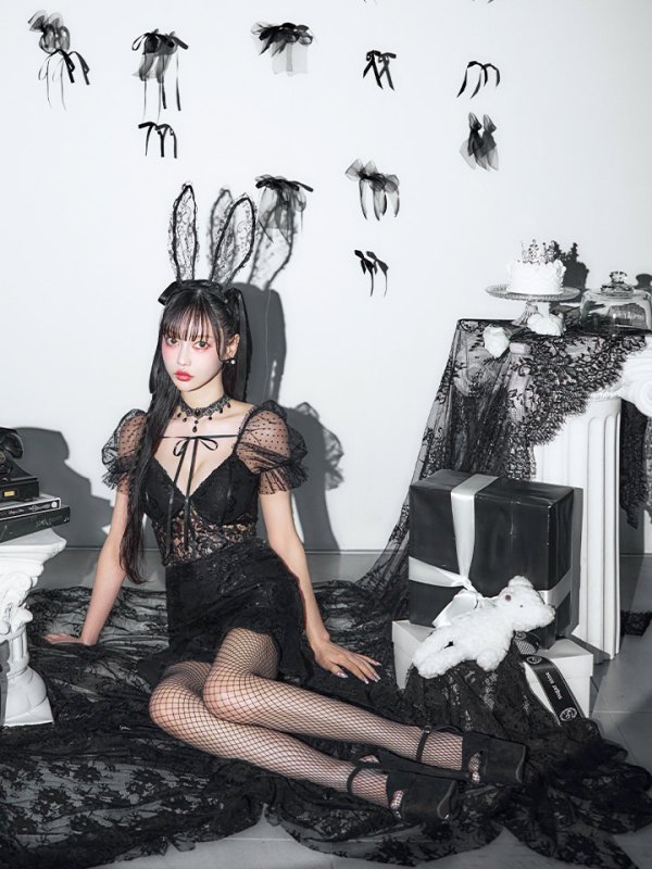 画像10: 【即日発送！】【ハロウィン】セクシーレースバニー半袖セットアップ 【コスプレ7点セット】[OF04]