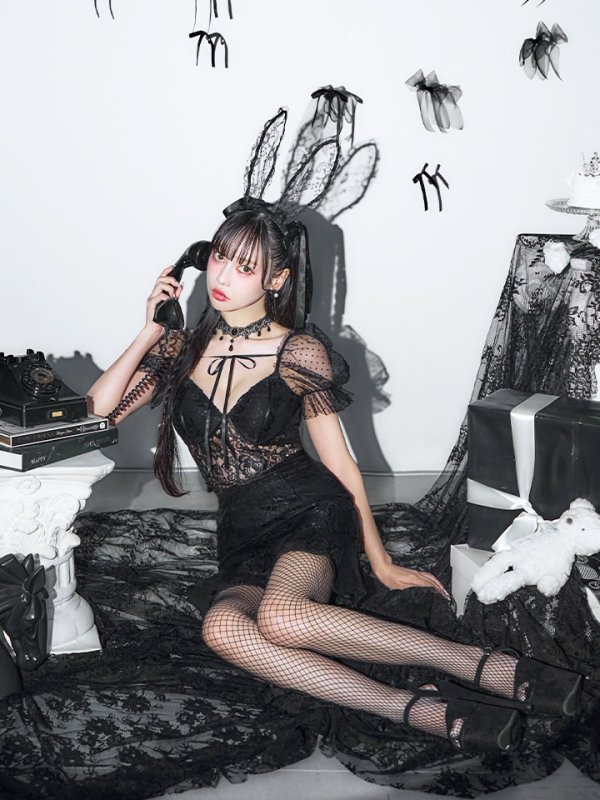 画像11: 【即日発送！】【ハロウィン】セクシーレースバニー半袖セットアップ 【コスプレ7点セット】[OF04]