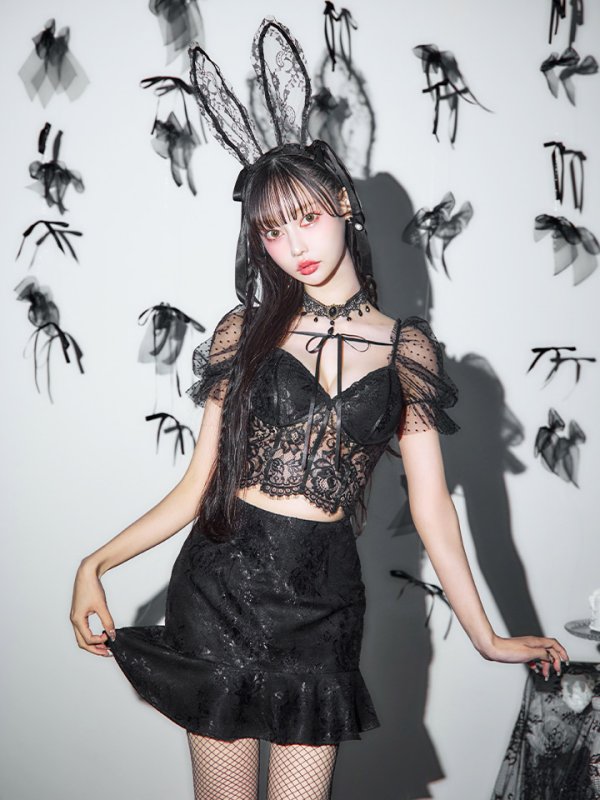 画像7: 【即日発送！】【ハロウィン】セクシーレースバニー半袖セットアップ 【コスプレ7点セット】[OF04]