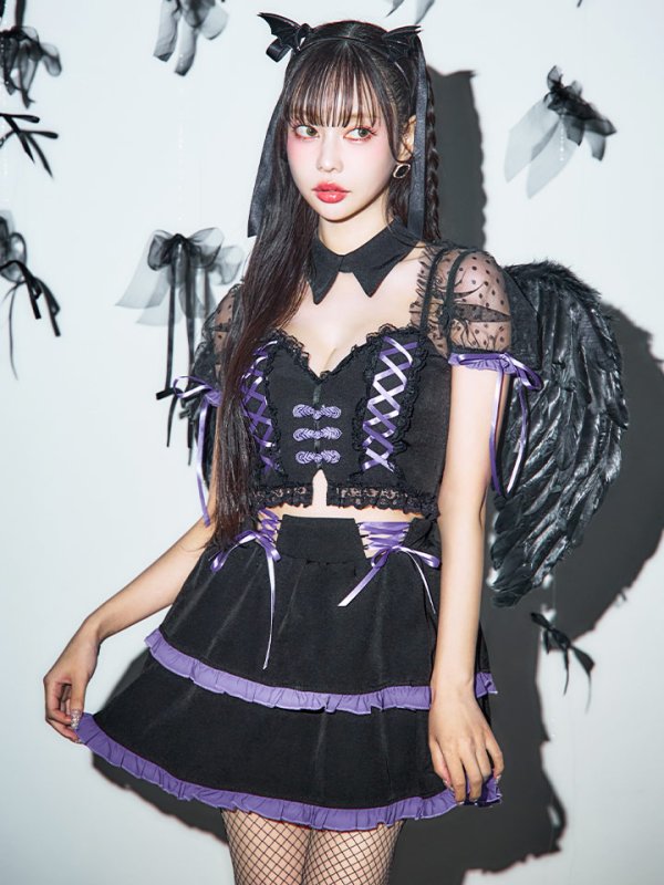 画像11: 【SALE!!】【即日発送】【ハロウィン】レースアップデビルスカートセットアップ 【コスプレ6点セット】[OF04-H]