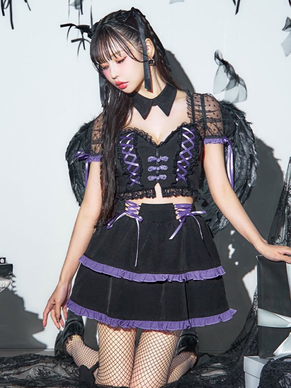 画像13: 【SALE!!】【即日発送】【ハロウィン】レースアップデビルスカートセットアップ 【コスプレ6点セット】[OF04-H]