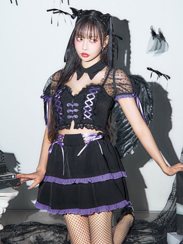 画像15: 【SALE!!】【即日発送】【ハロウィン】レースアップデビルスカートセットアップ 【コスプレ6点セット】[OF04-H]