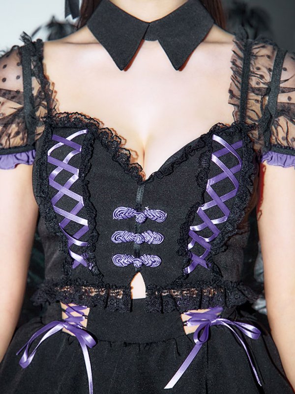 画像18: 【SALE!!】【即日発送】【ハロウィン】レースアップデビルスカートセットアップ 【コスプレ6点セット】[OF04-H]
