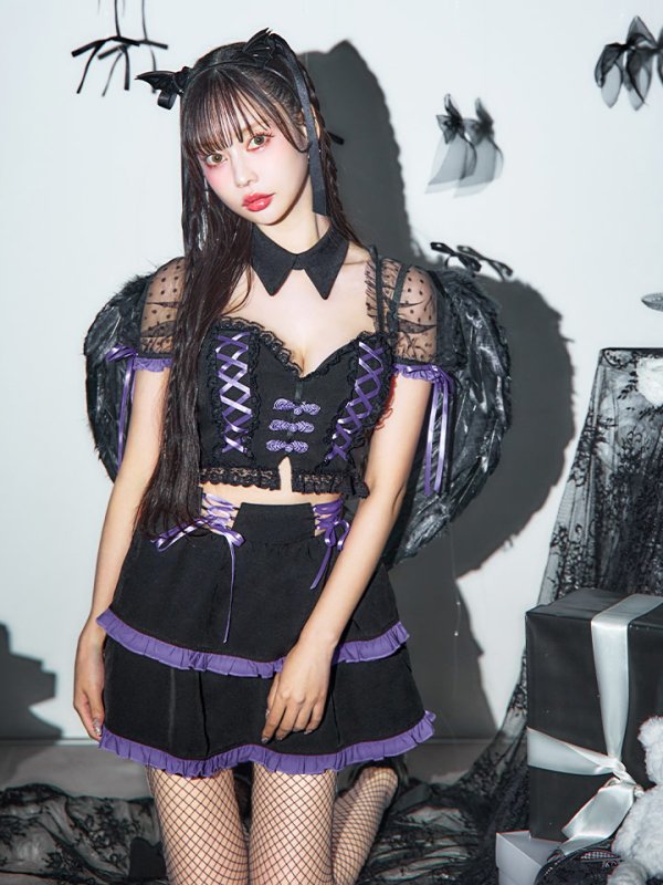 画像3: 【SALE!!】【即日発送】【ハロウィン】レースアップデビルスカートセットアップ 【コスプレ6点セット】[OF04-H]