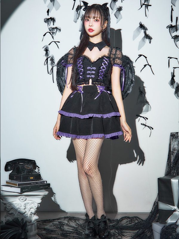 画像4: 【SALE!!】【即日発送】【ハロウィン】レースアップデビルスカートセットアップ 【コスプレ6点セット】[OF04-H]