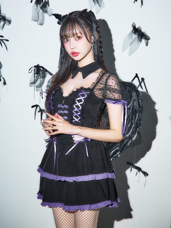 画像7: 【SALE!!】【即日発送】【ハロウィン】レースアップデビルスカートセットアップ 【コスプレ6点セット】[OF04-H]