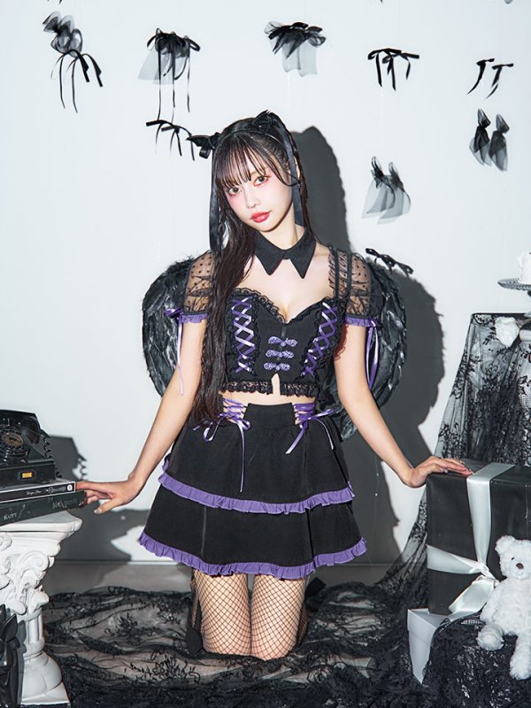 画像9: 【SALE!!】【即日発送】【ハロウィン】レースアップデビルスカートセットアップ 【コスプレ6点セット】[OF04-H]