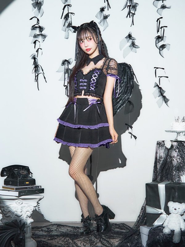 画像6: 【SALE!!】【即日発送】【ハロウィン】レースアップデビルスカートセットアップ 【コスプレ6点セット】[OF04-H]