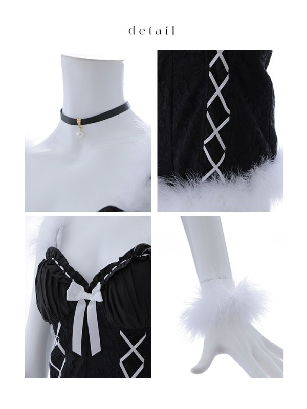 画像30: 【ハロウィン】 ファーキャミレースバニーガール 【コスプレ6点セット】 【XS-Mサイズ/2カラー】[OF04]