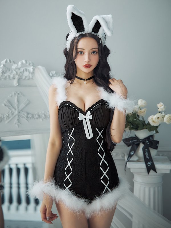 画像11: 【ハロウィン】 ファーキャミレースバニーガール 【コスプレ6点セット】 【XS-Mサイズ/2カラー】[OF04]