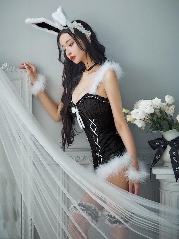 画像13: 【ハロウィン】 ファーキャミレースバニーガール 【コスプレ6点セット】 【XS-Mサイズ/2カラー】[OF04]