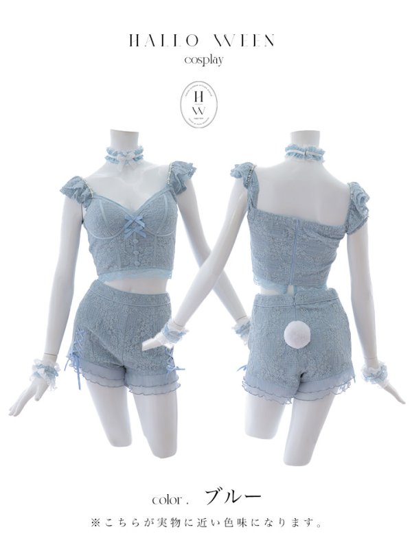 画像37: 【SALE!!】【即日発送！】【ハロウィン】 総レースバニー編み上げセットアップ【コスプレ7点セット】【XS-Mサイズ/2カラー】[HC03]