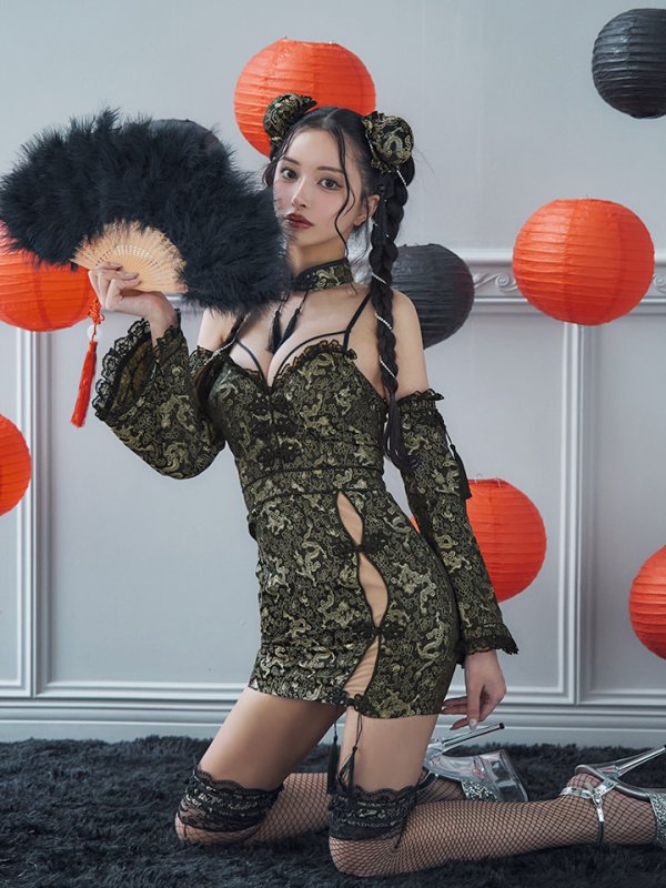 画像28: 【ハロウィン】 オフショルチャイナワンピース 【コスプレ6点セット】 【XS-Lサイズ/3カラー】(SE01YN)[OF04]