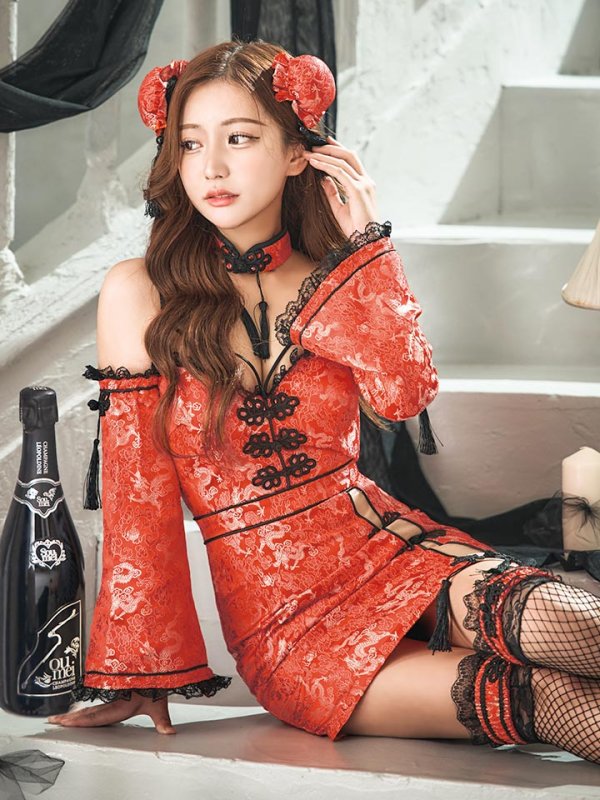 画像8: 【ハロウィン】 オフショルチャイナワンピース 【コスプレ6点セット】 【XS-Lサイズ/3カラー】(SE01YN)[OF04]