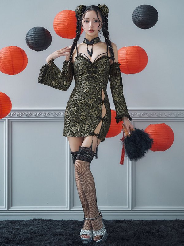 画像29: 【ハロウィン】 オフショルチャイナワンピース 【コスプレ6点セット】 【XS-Lサイズ/3カラー】(SE01YN)[OF04]