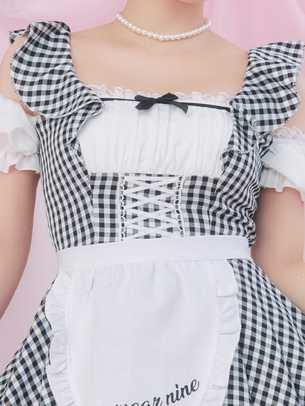 画像11: 【SALE!!】【即日発送！】【ハロウィン】ギンガムチェックメイドワンピース 【コスプレ5点セット】[OF04]