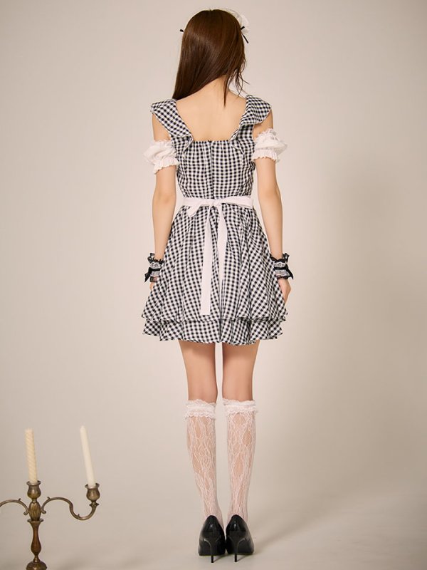 画像18: 【SALE!!】【即日発送！】【ハロウィン】ギンガムチェックメイドワンピース 【コスプレ5点セット】[HC03]