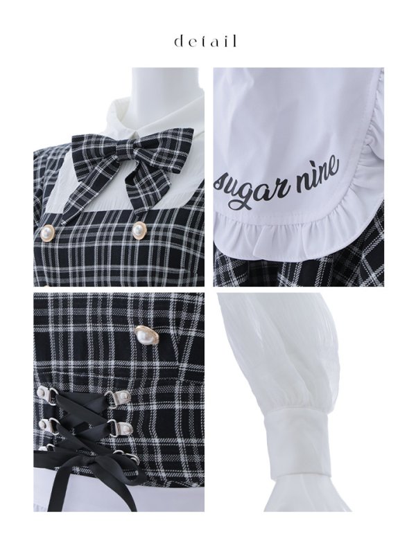 画像25: 【SALE!!】【即日発送！】【ハロウィン】ブラックチェックメイドワンピース 【コスプレ5点セット】[OF04]
