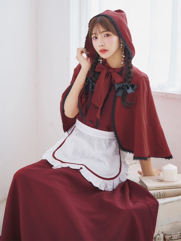 画像1: 【即日発送！】【ハロウィン】赤ずきんロングフレアワンピース 【コスプレ3点セット】 【S-XLサイズ/1カラー】[YMT]