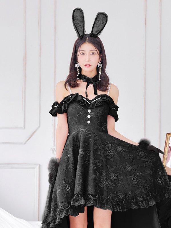 画像1: 【即日発送！】【ハロウィン】 バニーショートインロングワンピース 【コスプレ5点セット】【XS-XLサイズ/2カラー】[YMT]
