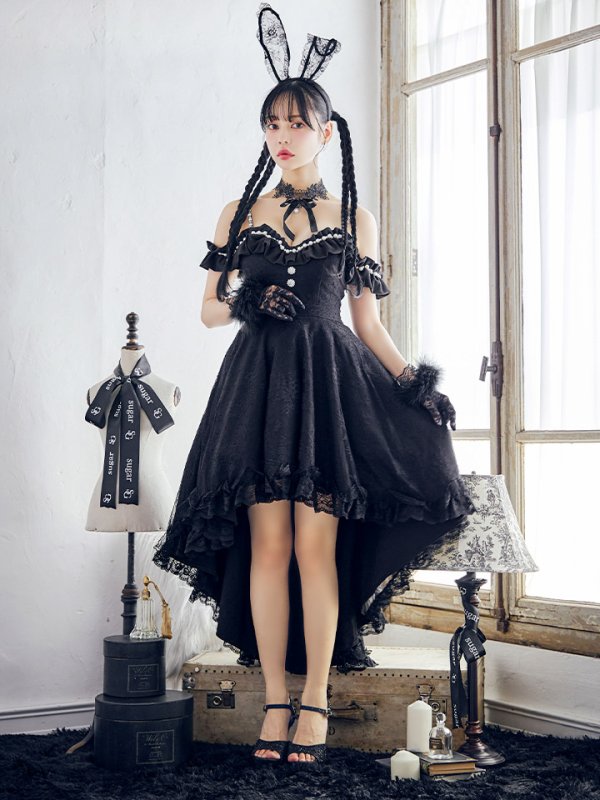画像2: 【即日発送！】【ハロウィン】 バニーショートインロングワンピース 【コスプレ5点セット】【XS-XLサイズ/2カラー】[YMT]