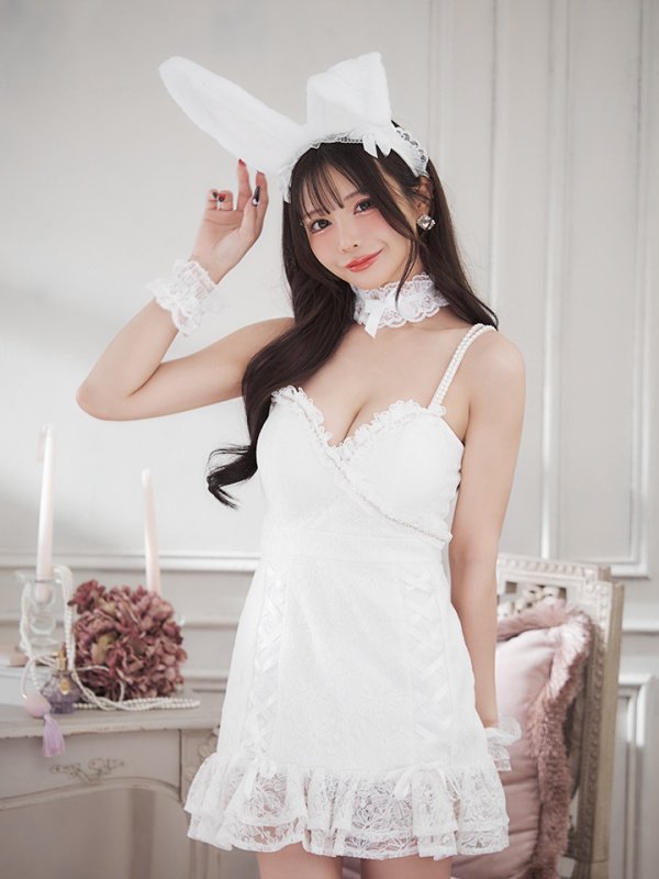 画像1: 【即日発送！】【ハロウィン】 総レースバニーミニマーメイドワンピ【コスプレ6点セット】【XS-Lサイズ/3カラー】[YMT]