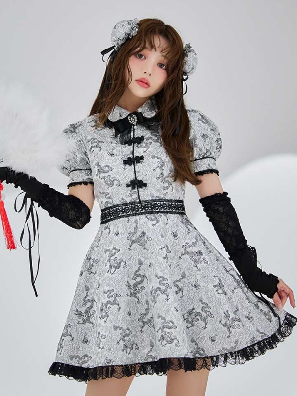 画像1: 【一部予約商品 / 9月上旬発送予定】【送料無料！】【ハロウィン】アームウォーマー付きフレアスカートチャイナ 【コスプレ5点セット】 【S-XLサイズ/4カラー】[OF03]