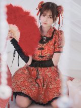 【即日発送！】【ハロウィン】アームウォーマー付きフレアスカートチャイナ 【コスプレ点セット】 【S-XLサイズ/２カラー】(SE01YN)[YMT]