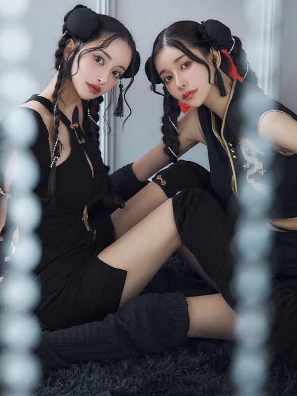 画像4: 【ハロウィン】ドラゴンプリントチャイナセットアップ 【コスプレ5点セット】【XS-Mサイズ/1カラー】ドラゴンプリントチャイナドレス 【コスプレ3点セット】【XS-Lサイズ/1カラー】(SE01YN)[OF01]