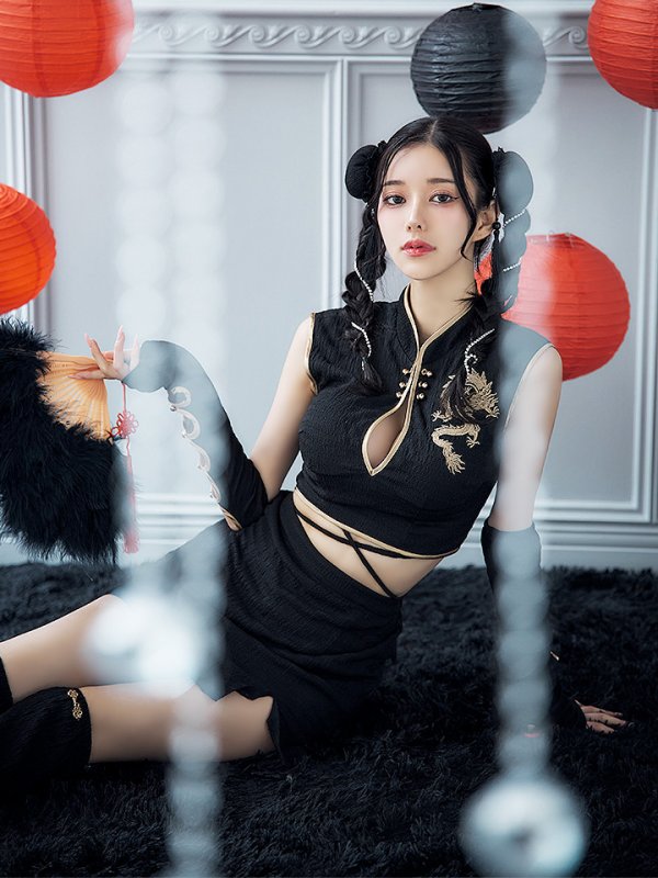 画像6: 【ハロウィン】ドラゴンプリントチャイナセットアップ 【コスプレ5点セット】【XS-Mサイズ/1カラー】ドラゴンプリントチャイナドレス 【コスプレ3点セット】【XS-Lサイズ/1カラー】(SE01YN)[OF01]