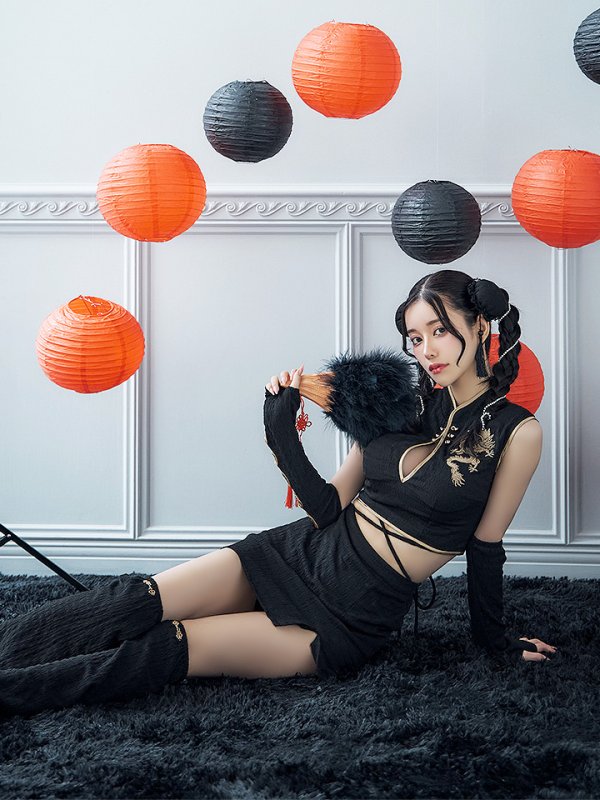 画像8: 【ハロウィン】ドラゴンプリントチャイナセットアップ 【コスプレ5点セット】【XS-Mサイズ/1カラー】ドラゴンプリントチャイナドレス 【コスプレ3点セット】【XS-Lサイズ/1カラー】(SE01YN)[OF01]