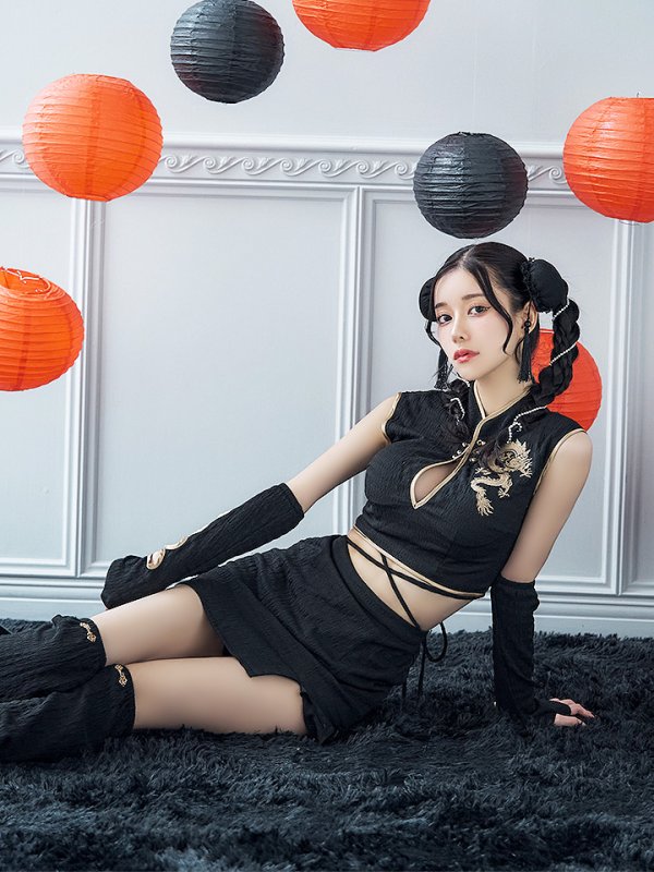 画像9: 【ハロウィン】ドラゴンプリントチャイナセットアップ 【コスプレ5点セット】【XS-Mサイズ/1カラー】ドラゴンプリントチャイナドレス 【コスプレ3点セット】【XS-Lサイズ/1カラー】(SE01YN)[OF01]