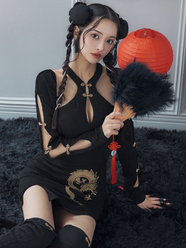 画像17: 【ハロウィン】ドラゴンプリントチャイナセットアップ 【コスプレ5点セット】【XS-Mサイズ/1カラー】ドラゴンプリントチャイナドレス 【コスプレ3点セット】【XS-Lサイズ/1カラー】(SE01YN)[OF01]