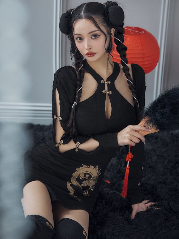 画像22: 【ハロウィン】ドラゴンプリントチャイナセットアップ 【コスプレ5点セット】【XS-Mサイズ/1カラー】ドラゴンプリントチャイナドレス 【コスプレ3点セット】【XS-Lサイズ/1カラー】(SE01YN)[OF01]