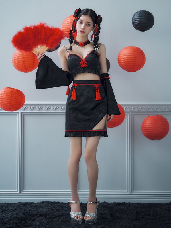 画像8: 【即日発送！】【ハロウィン】ベルスリーブチャイナセットアップ 【コスプレ5点セット】【XS-Mサイズ/1カラー】オフショルチャイナワンピース 【コスプレ6点セット】 【XS-Lサイズ/3カラー】(SE01YN)[OF04]