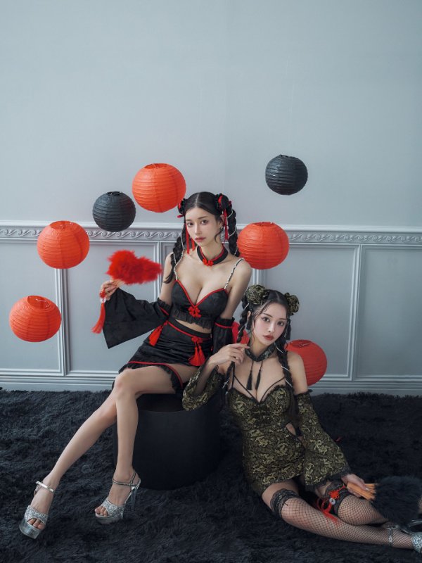 画像3: 【即日発送！】【ハロウィン】ベルスリーブチャイナセットアップ 【コスプレ5点セット】【XS-Mサイズ/1カラー】オフショルチャイナワンピース 【コスプレ6点セット】 【XS-Lサイズ/3カラー】(SE01YN)[OF04]