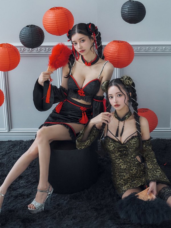 画像4: 【即日発送！】【ハロウィン】ベルスリーブチャイナセットアップ 【コスプレ5点セット】【XS-Mサイズ/1カラー】オフショルチャイナワンピース 【コスプレ6点セット】 【XS-Lサイズ/3カラー】(SE01YN)[OF04]