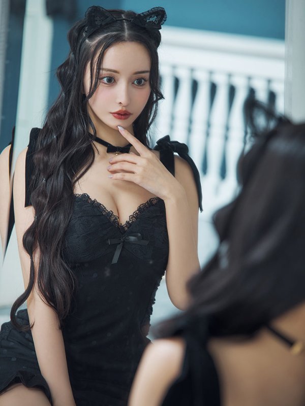 画像3: 【SALE!!】【ハロウィン】ドットレースベビードールワンピース 【コスプレ3点セット】【XS-Lサイズ/1カラー】[OF01]